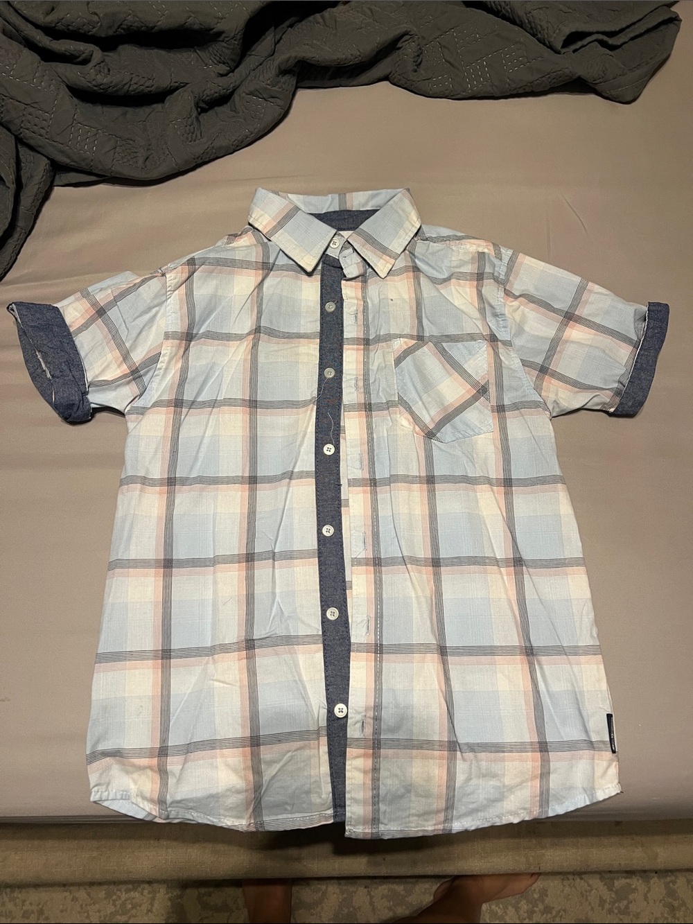 Boys Short Sleeve Plaid Button-Up Shirt